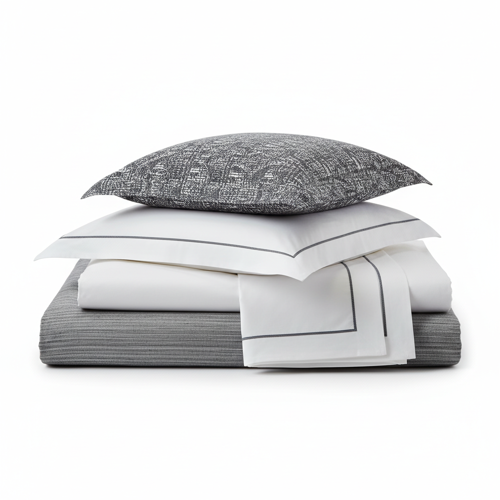 Parure de lit coton blanc et gris